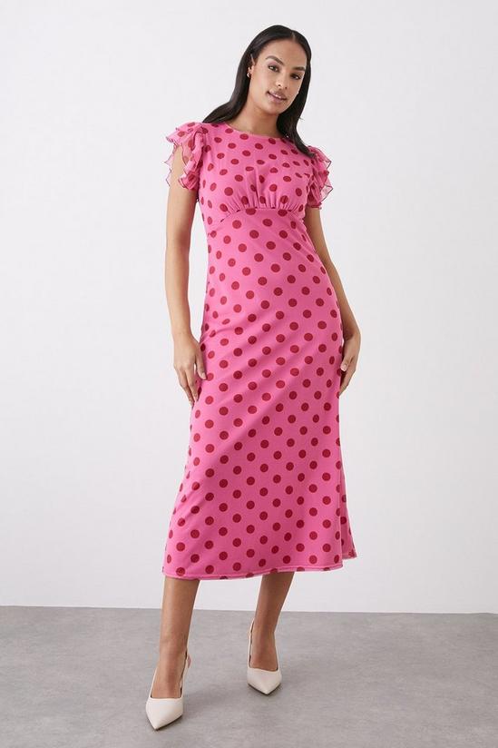 Dorothy Perkins Pink Spot Mesh Flutter Sleeve Midi Dress 1