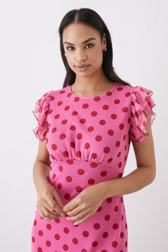 Dorothy Perkins Pink Spot Mesh Flutter Sleeve Midi Dress 2