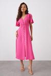 Dorothy Perkins Petite Pink Button Front Shirred Waist Midi Dress thumbnail 1