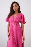 Dorothy Perkins Petite Pink Button Front Shirred Waist Midi Dress thumbnail 2