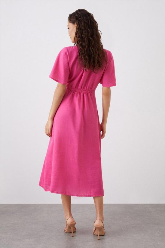Dorothy Perkins Petite Pink Button Front Shirred Waist Midi Dress 3