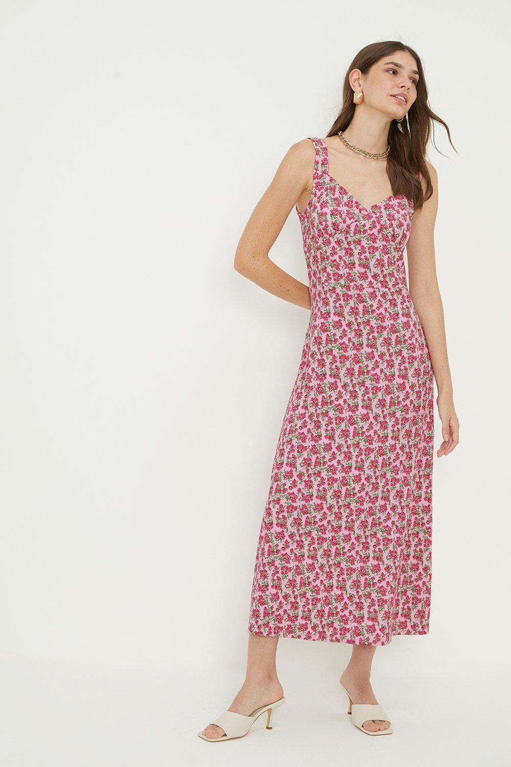 Women’s Tall Pink Ditsy Strappy Midi Dress - 10