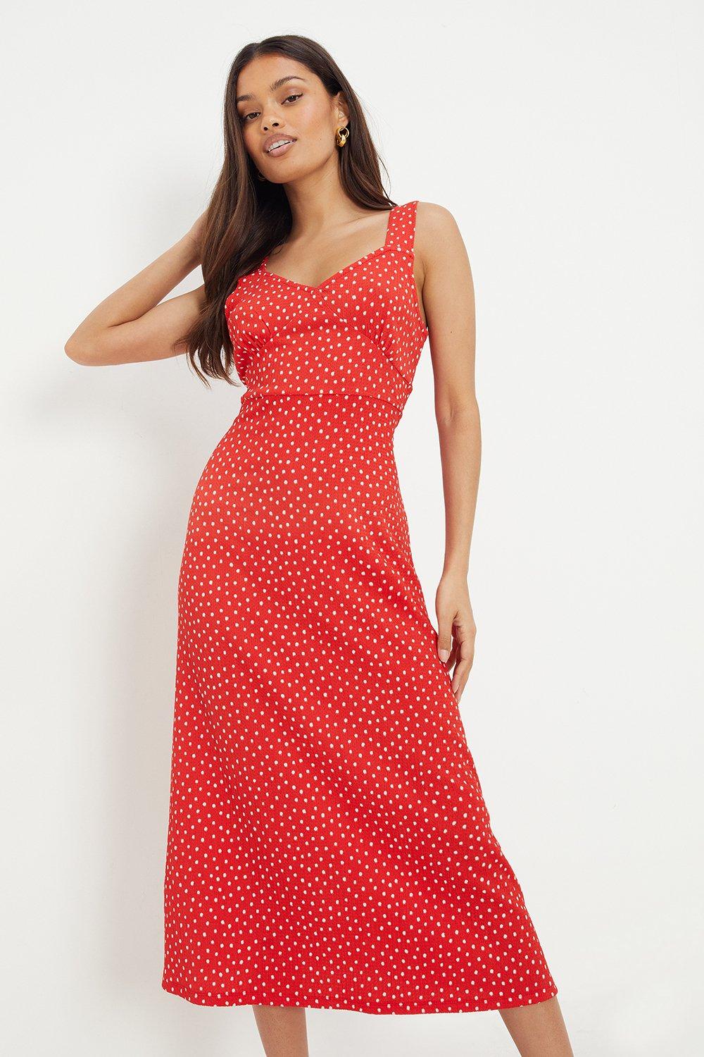 Women’s Petite Red Spot Strappy Midi Dress - 12
