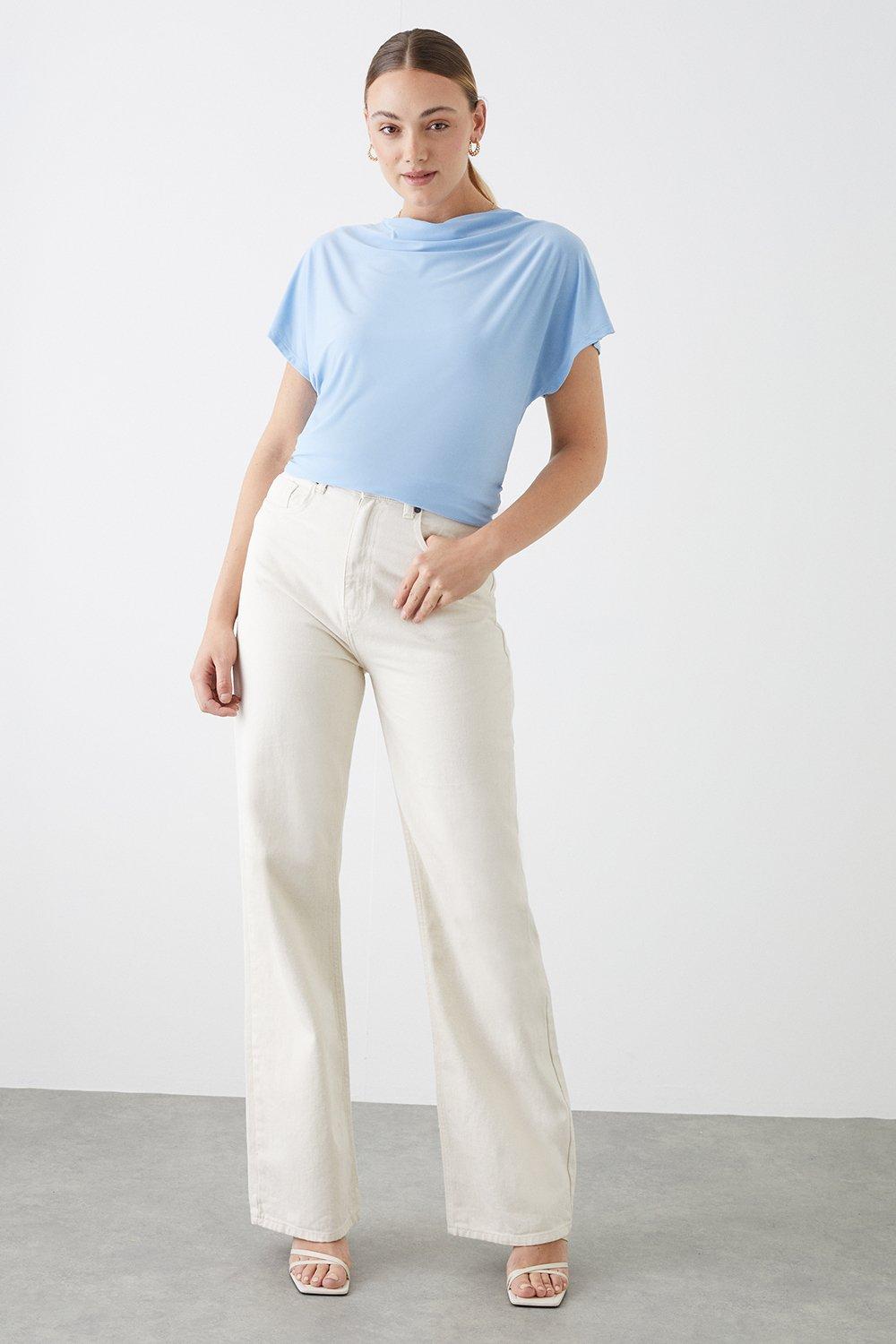 Women's Tall Cowl Neck Short Sleeve Blouse - blue - 10