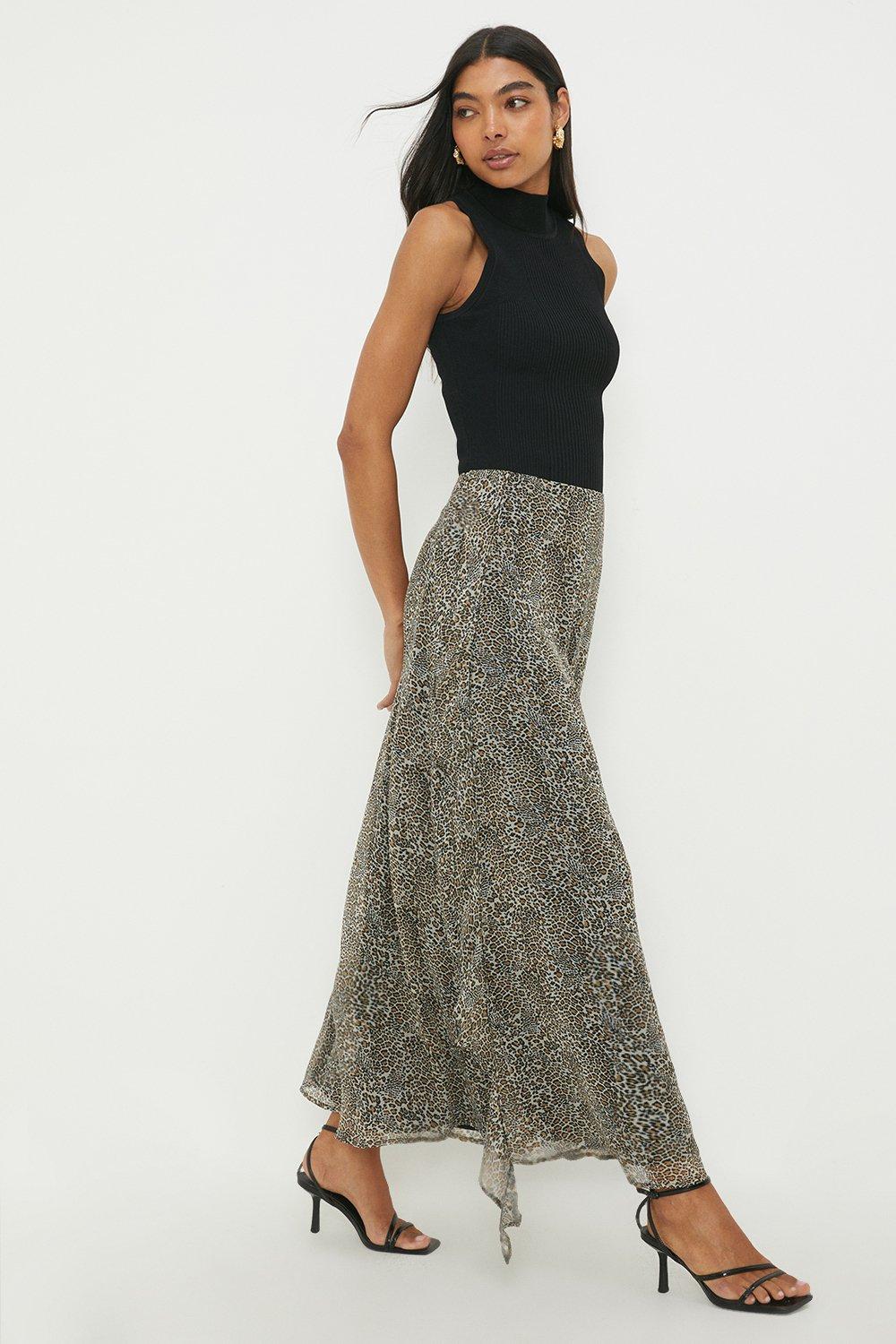 Chiffon leopard clearance midi skirt