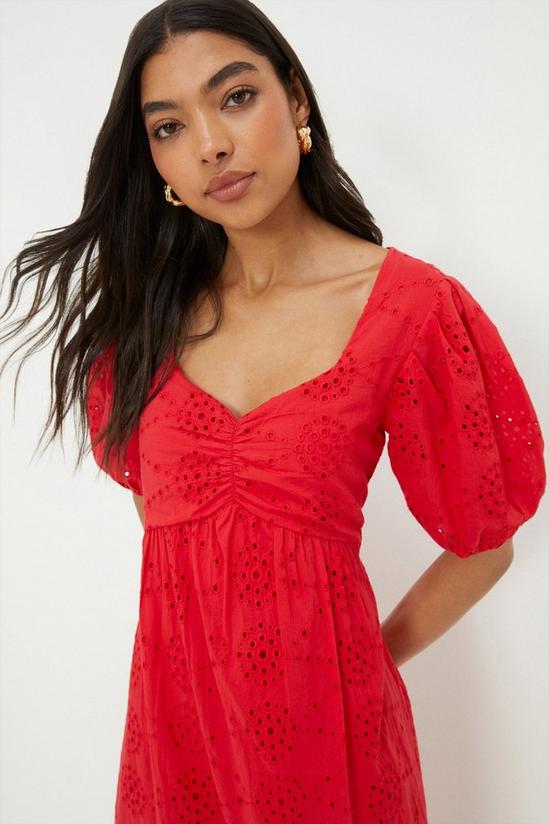Dresses | Red Broderie Ruched Front Midi Dress | Dorothy Perkins