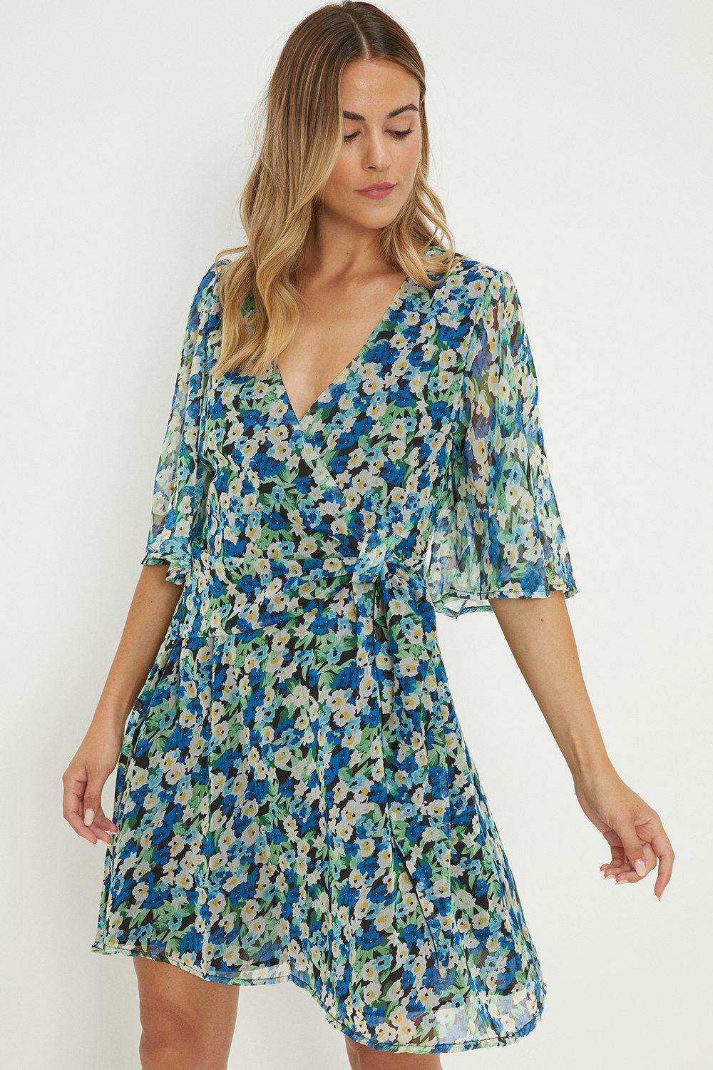 Blue chiffon wrap outlet dress