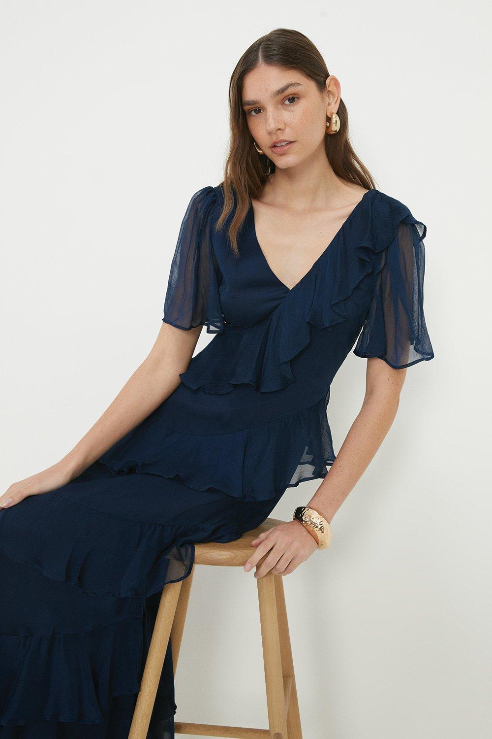 Dresses | Chiffon Frill Midi Dress | Dorothy Perkins