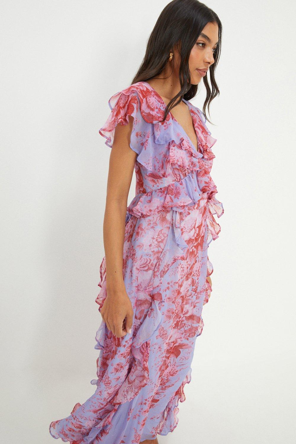 Floral chiffon hotsell ruffle dress