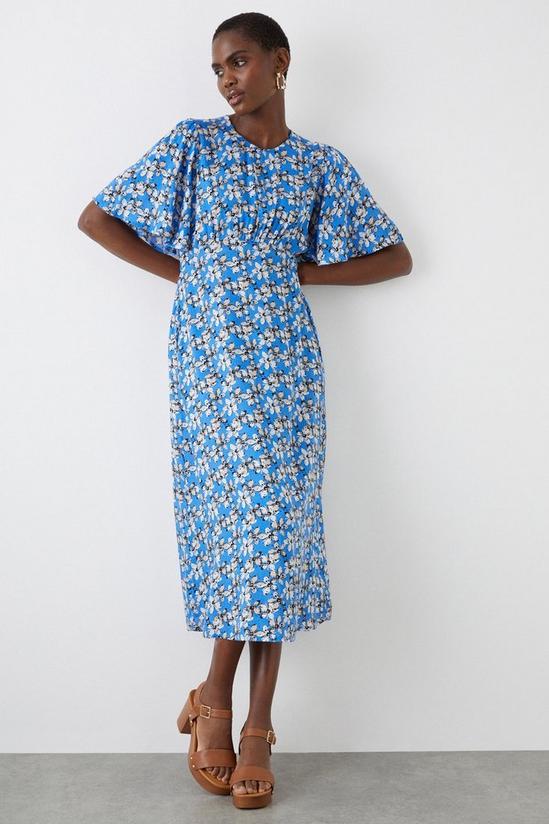 Dorothy Perkins Blue Floral Flutter Sleeve Midi Dress 1