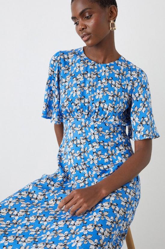 Dorothy Perkins Blue Floral Flutter Sleeve Midi Dress 2