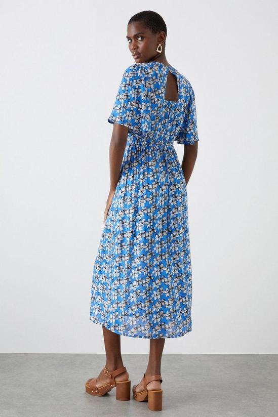 Dorothy Perkins Blue Floral Flutter Sleeve Midi Dress 3
