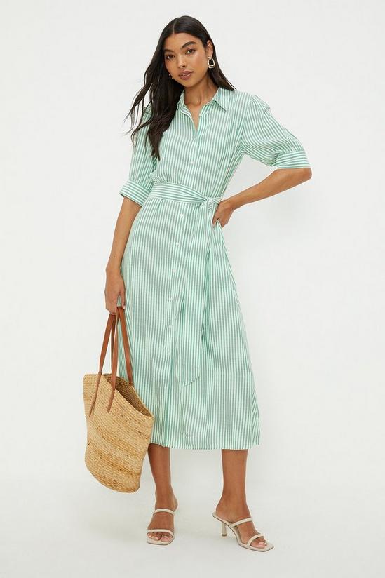 Dorothy Perkins Green Stripe Midi Shirt Dress 1