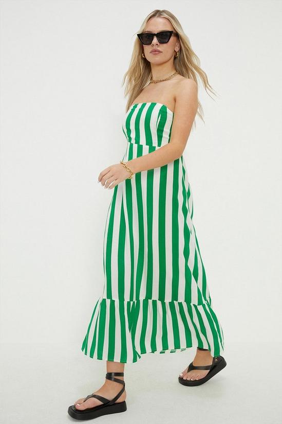 Dorothy Perkins Petite Green Stripe Bandeau Frill Hem Midi Dress 2