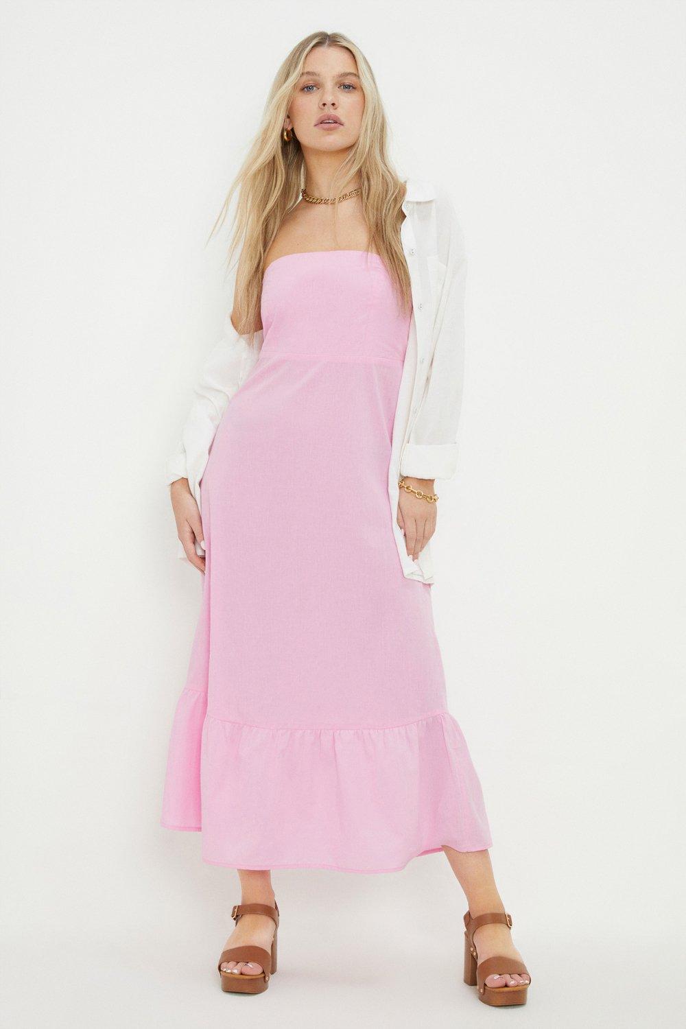 Women's Petite Bandeau Frill Hem Midi Dress - pink - 12