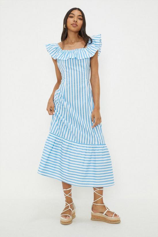 Dorothy Perkins Blue Stripe Frill Neck Midi Dress 2