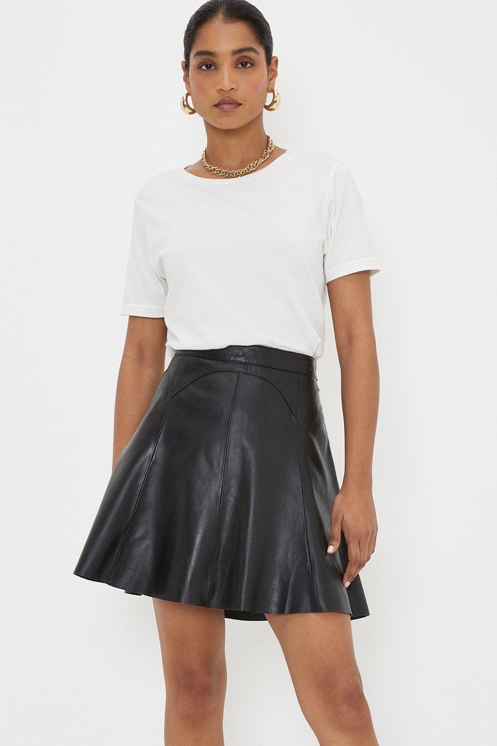 Women’s Real Leather Mini Skirt - black - S