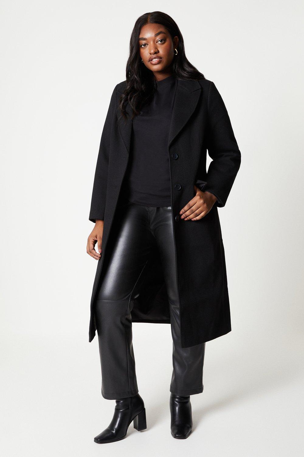 Women's Curve Single Breasted Maxi Coat - black - XL