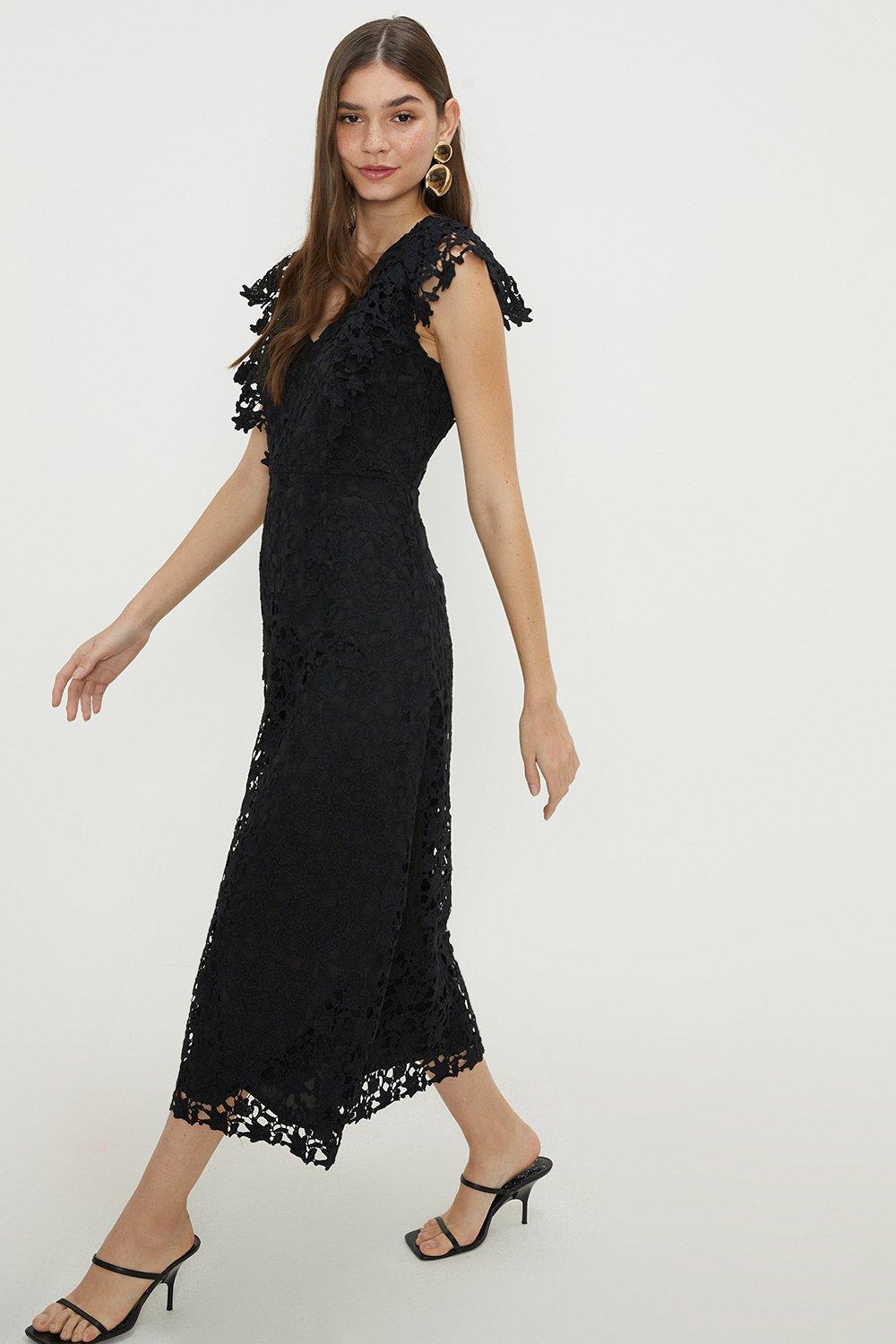 Women’s Lace Ruffle Midi Dress - black - 14