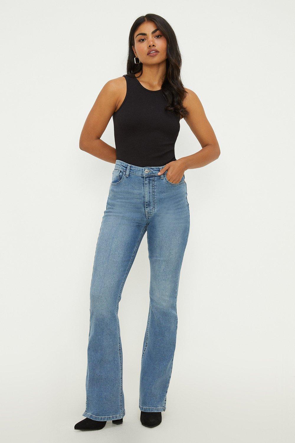 Women’s Side Split Stretch Flared Jeans - mid wash - 10