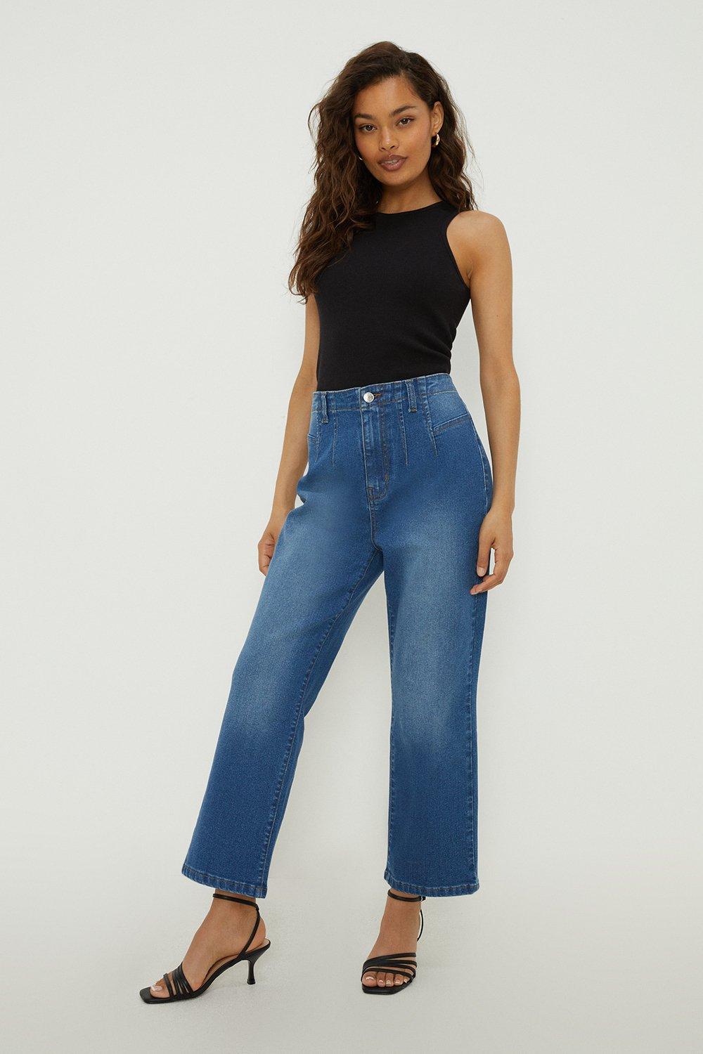 Women’s Petite Seam Detail Straight Jeans - mid wash - 8