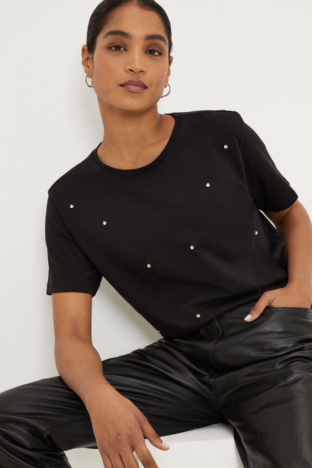 Women’s All Over Embellished T-Shirt - black - L