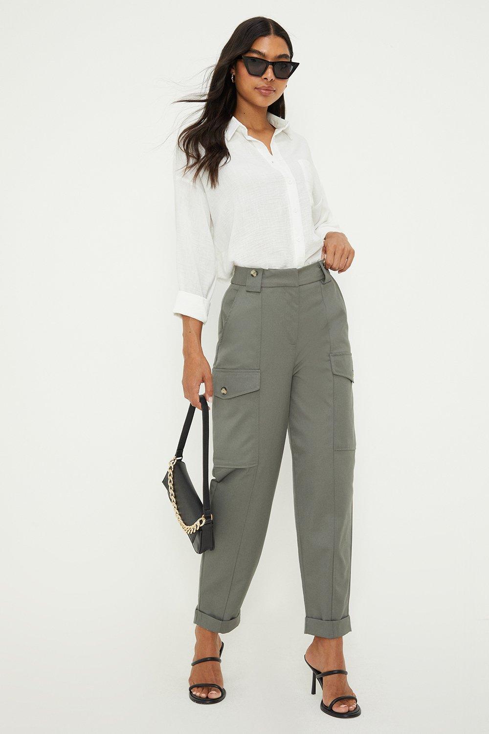 Women’s Cargo Pocket Tailored Trousers - khaki - M