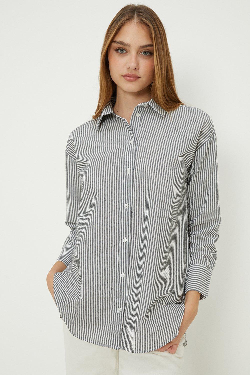 Women’s Stripe Roll Sleeve Shirt With Pockets - mono - L