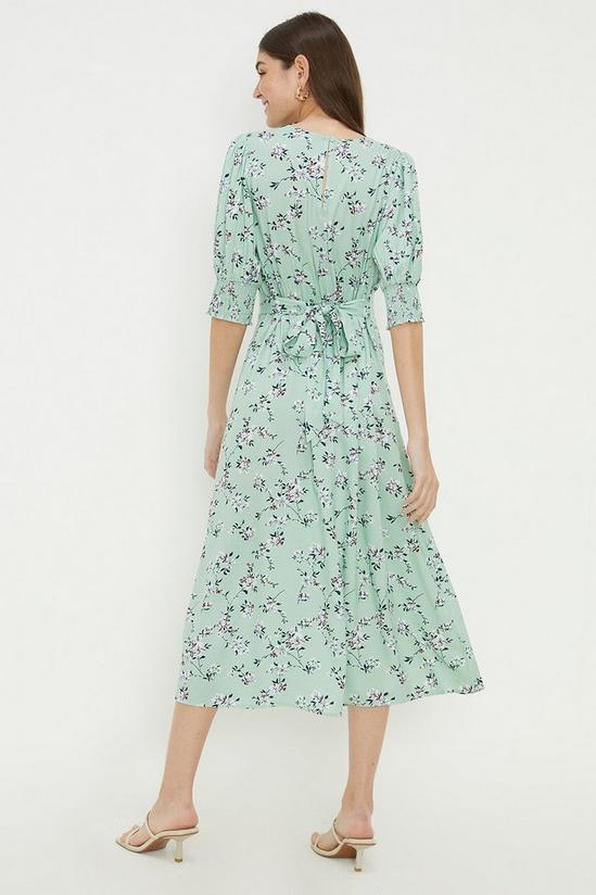Dorothy Perkins Sage Floral Shirred Cuff Midi Dress 3