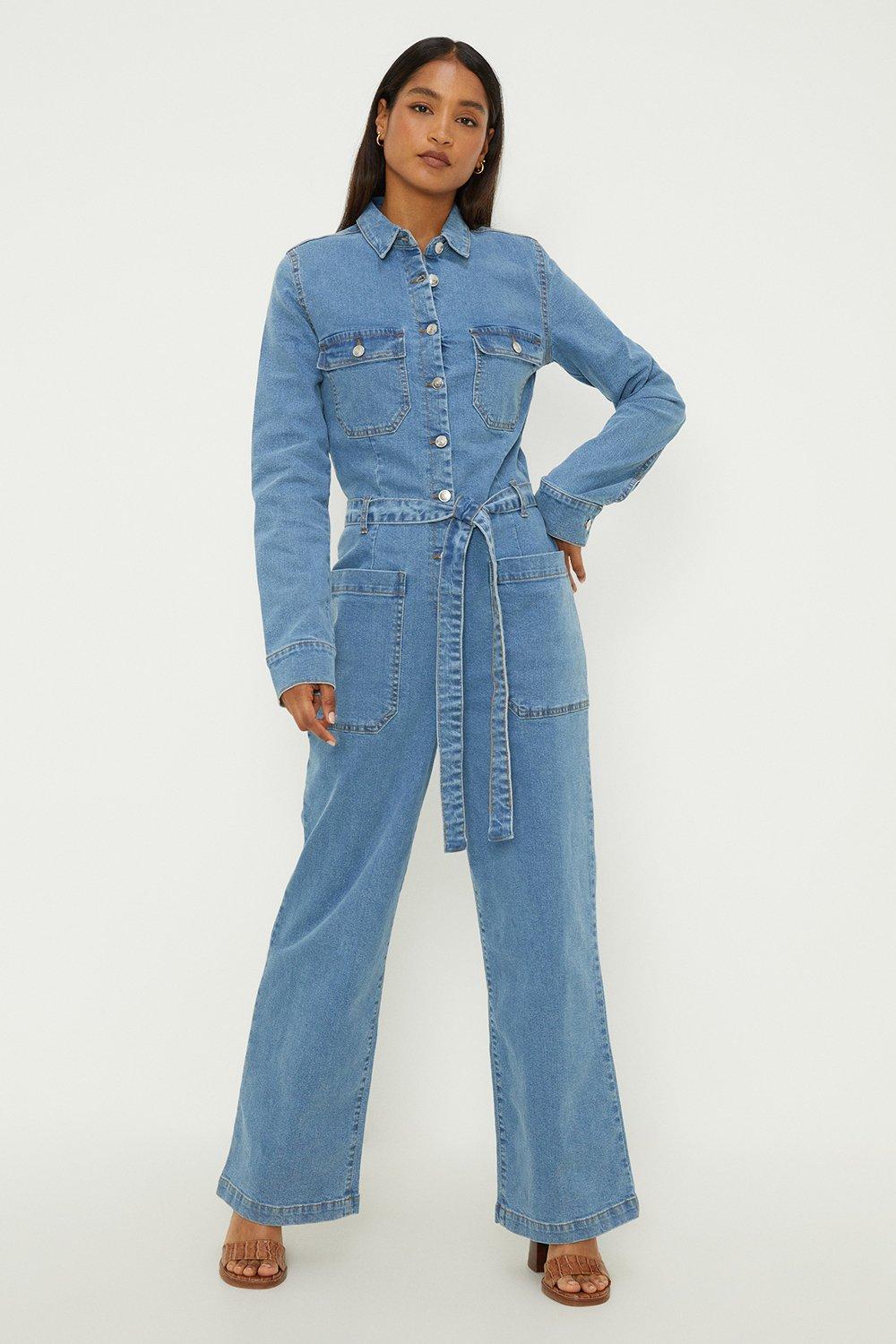 womens seam detail belted jumpsuit