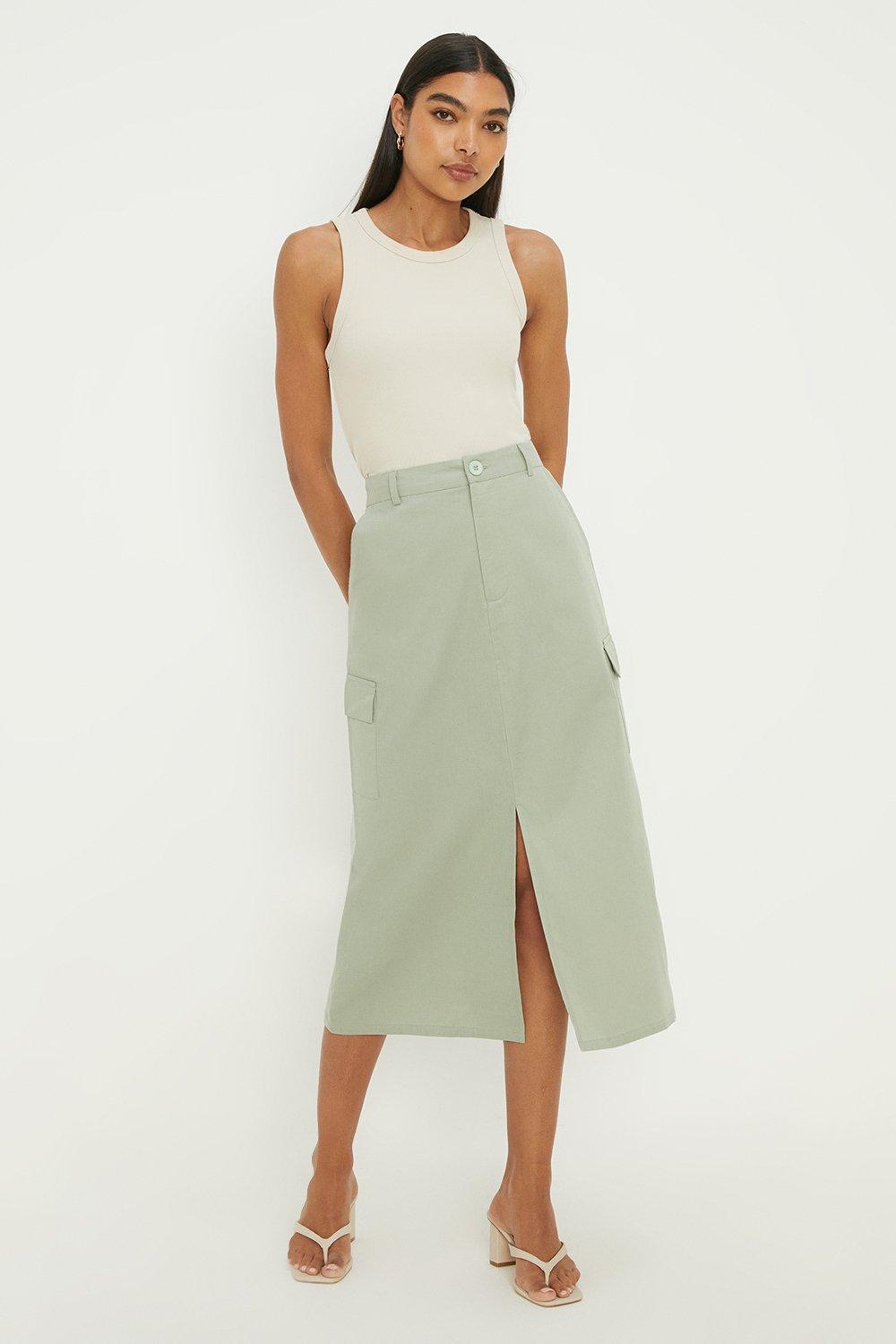 Women's Utility Pocket Midi Skirt - sage - 10