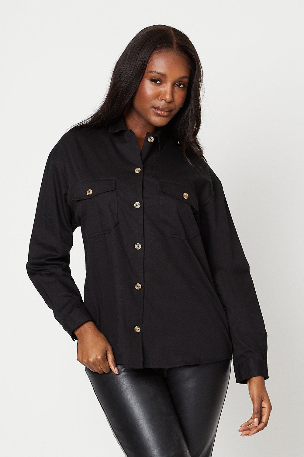 Women’s Utility Pocket Long Sleeve Shirt - black - 8