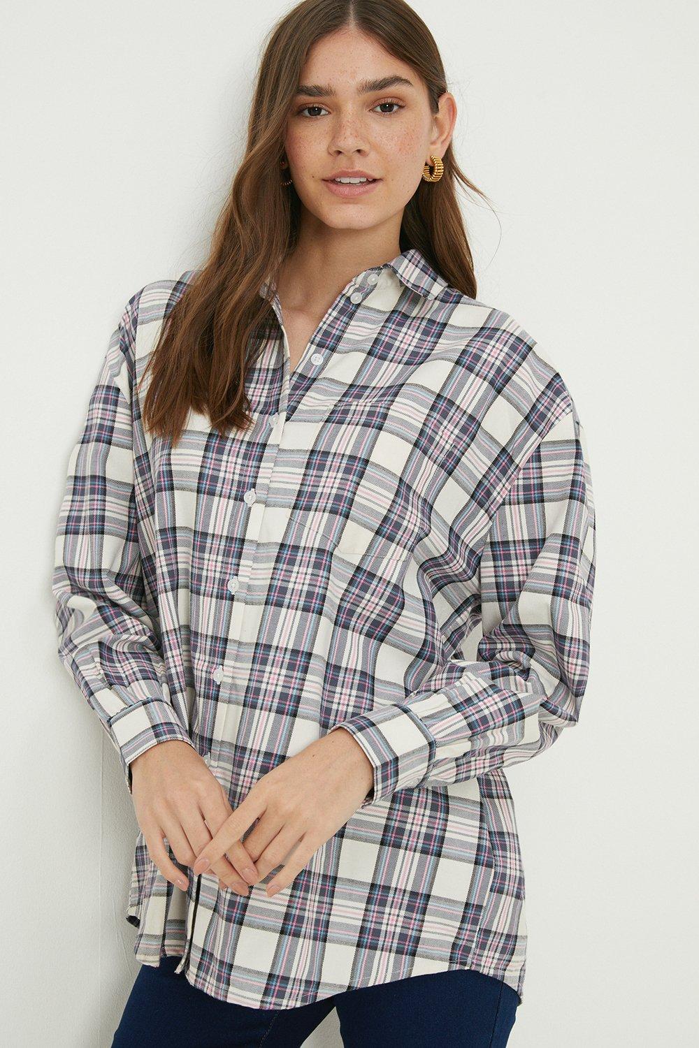 Womens Blue And Pink Check Oversized Shirt