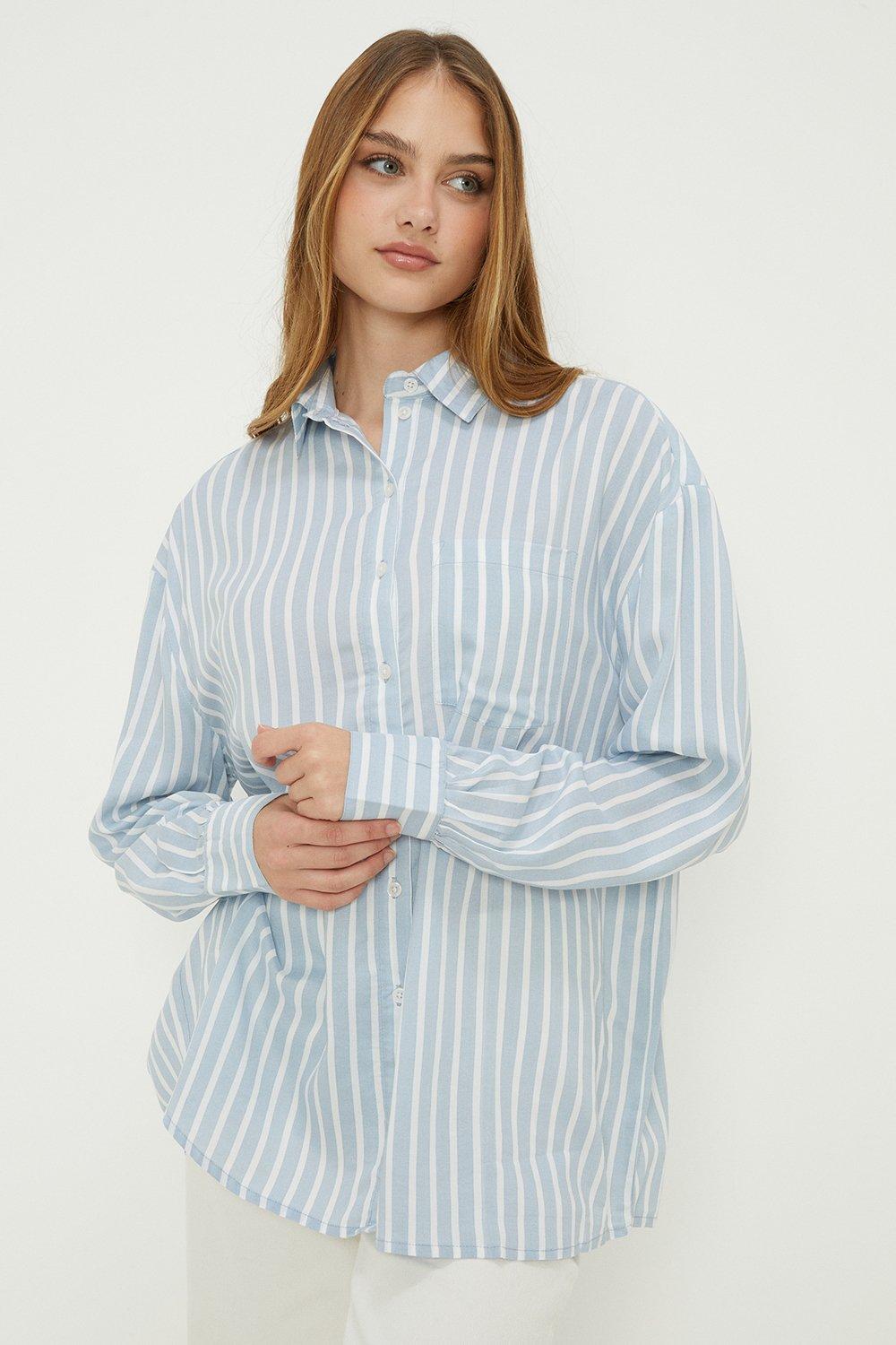 Womens Blue Stripe Oversized Shirt