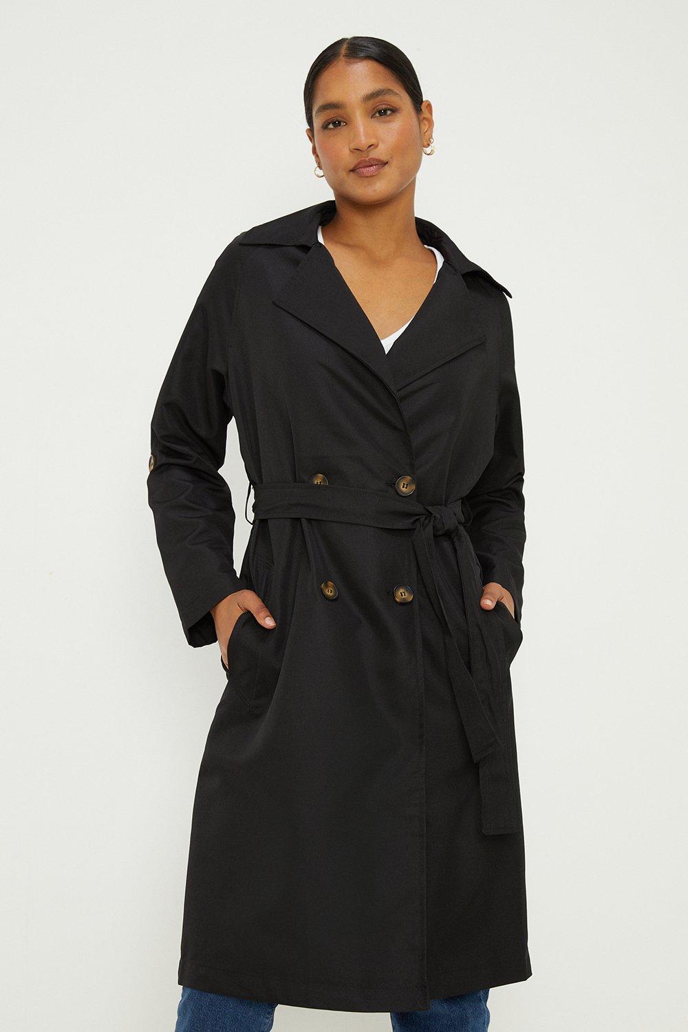 Women’s Button Tab Trench Coat - black - S