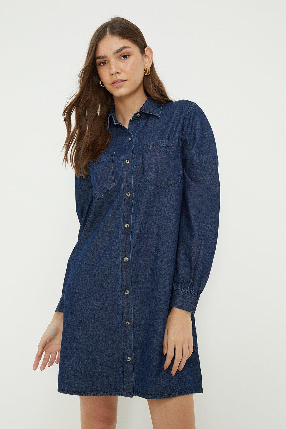 Women’s Denim Over-Sized Shirt Dress - washed indigo - 10