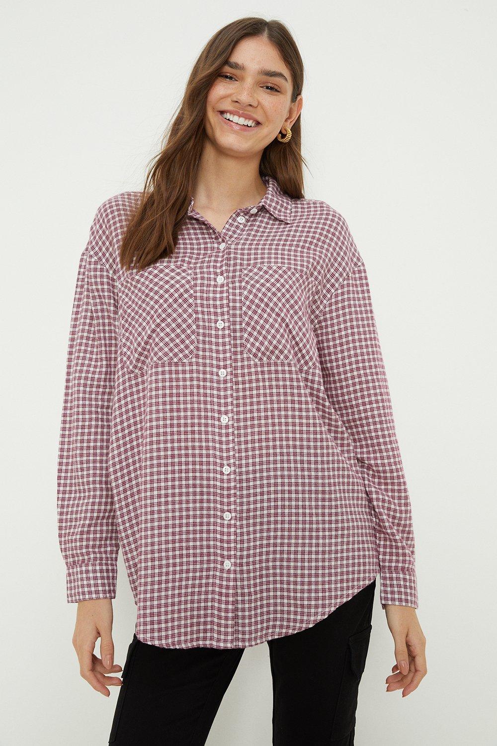 Women’s Check Oversized Shirt - burgundy - 12