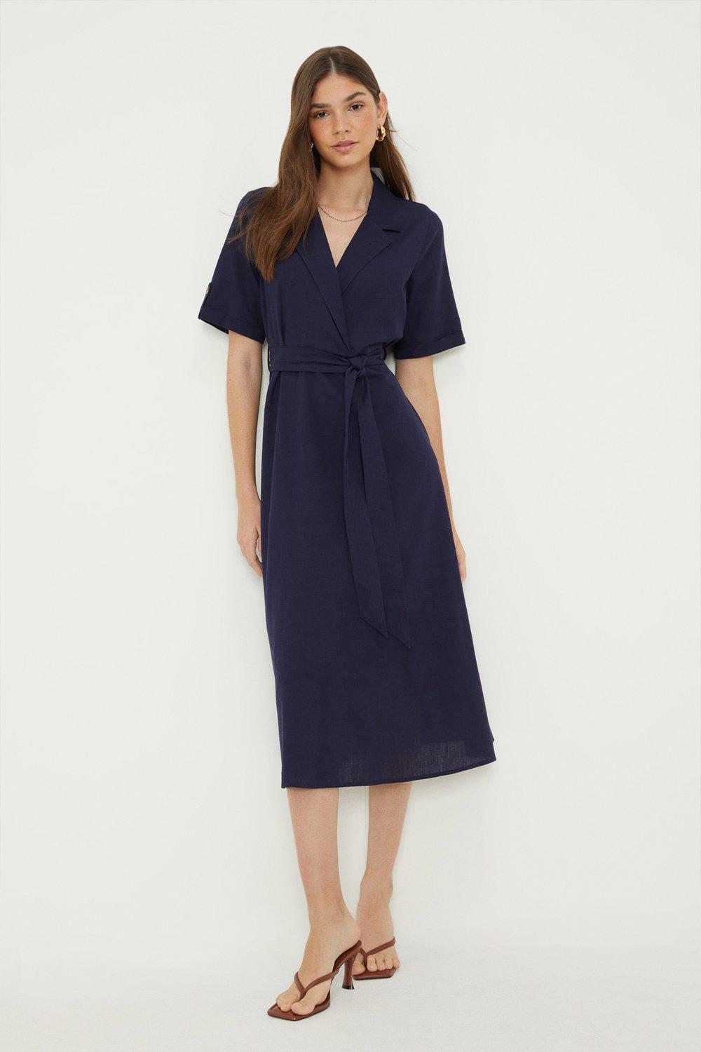 Women’s Wrap Midi Shirt Dress - navy - 10