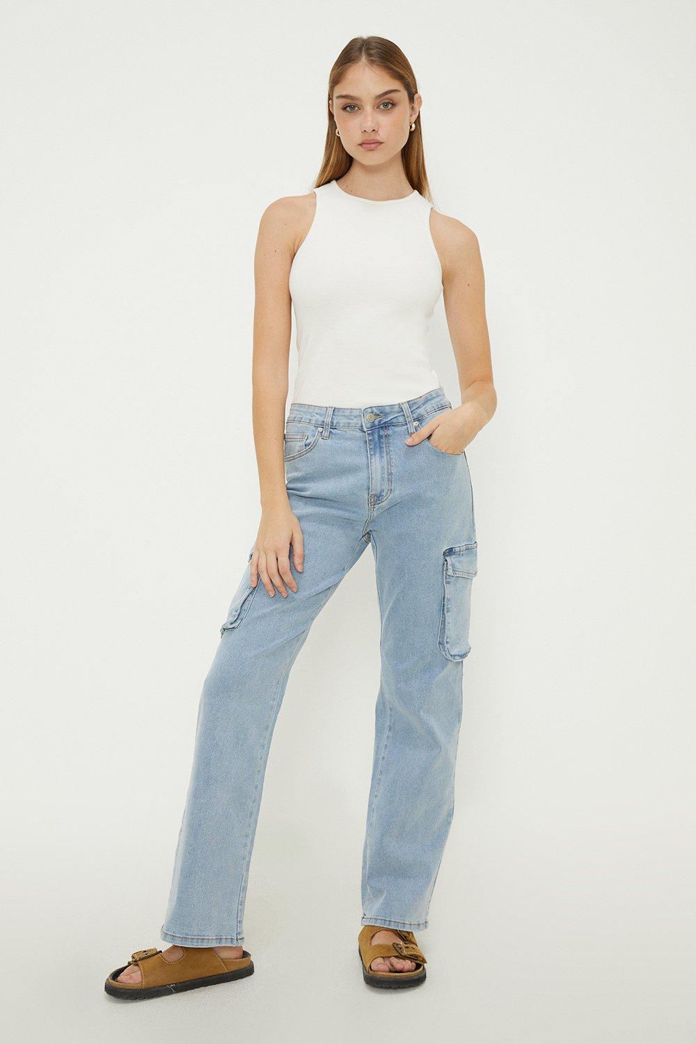 Womens Cargo Pocket Straight Jean