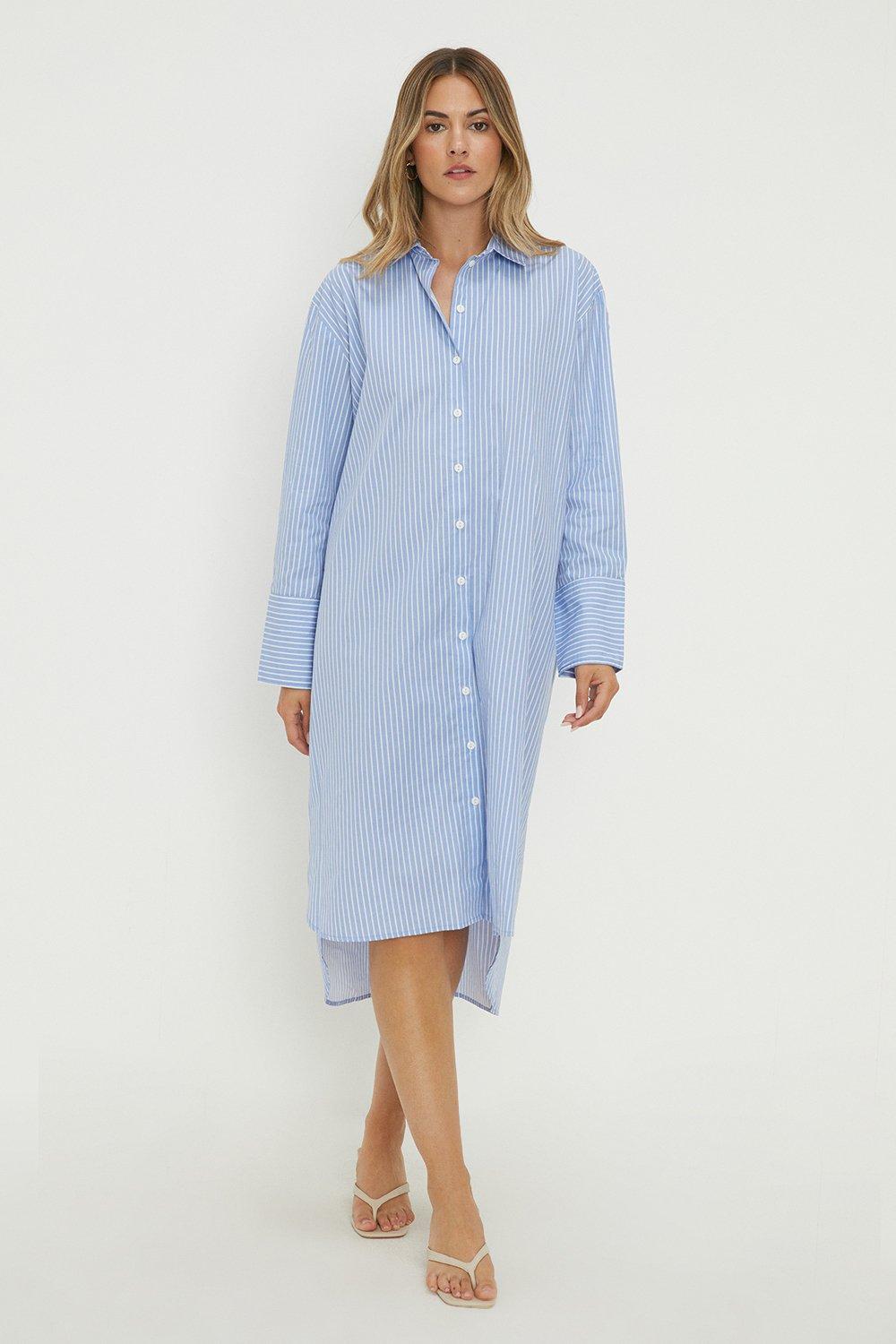Women’s Poplin Oversized Shirt Dress - blue - 16