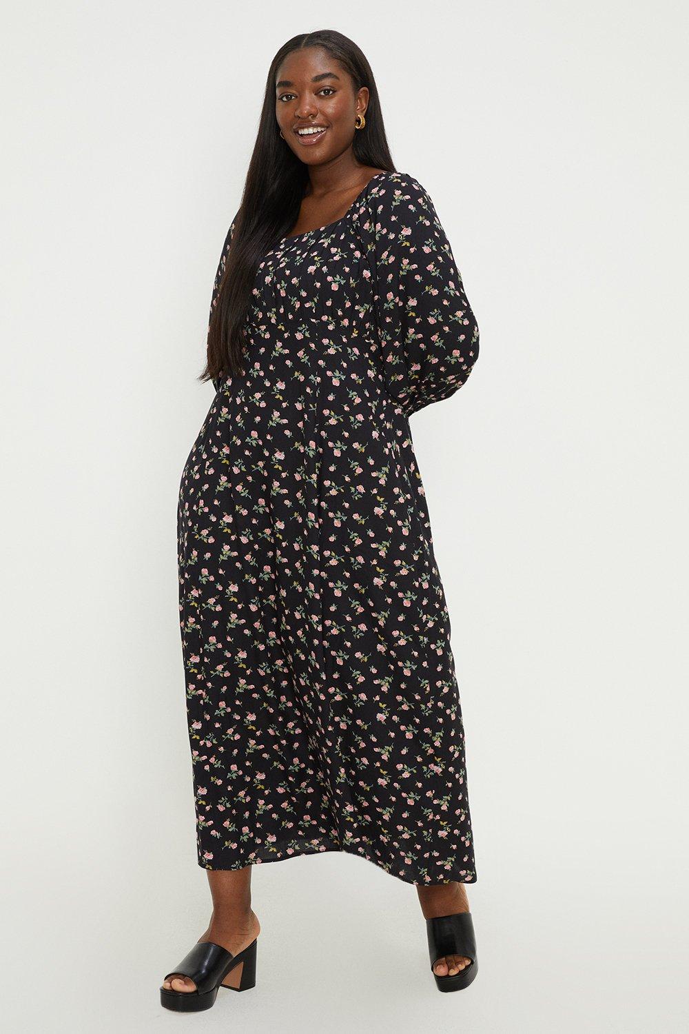 Curve Pleat Front Midi Dress