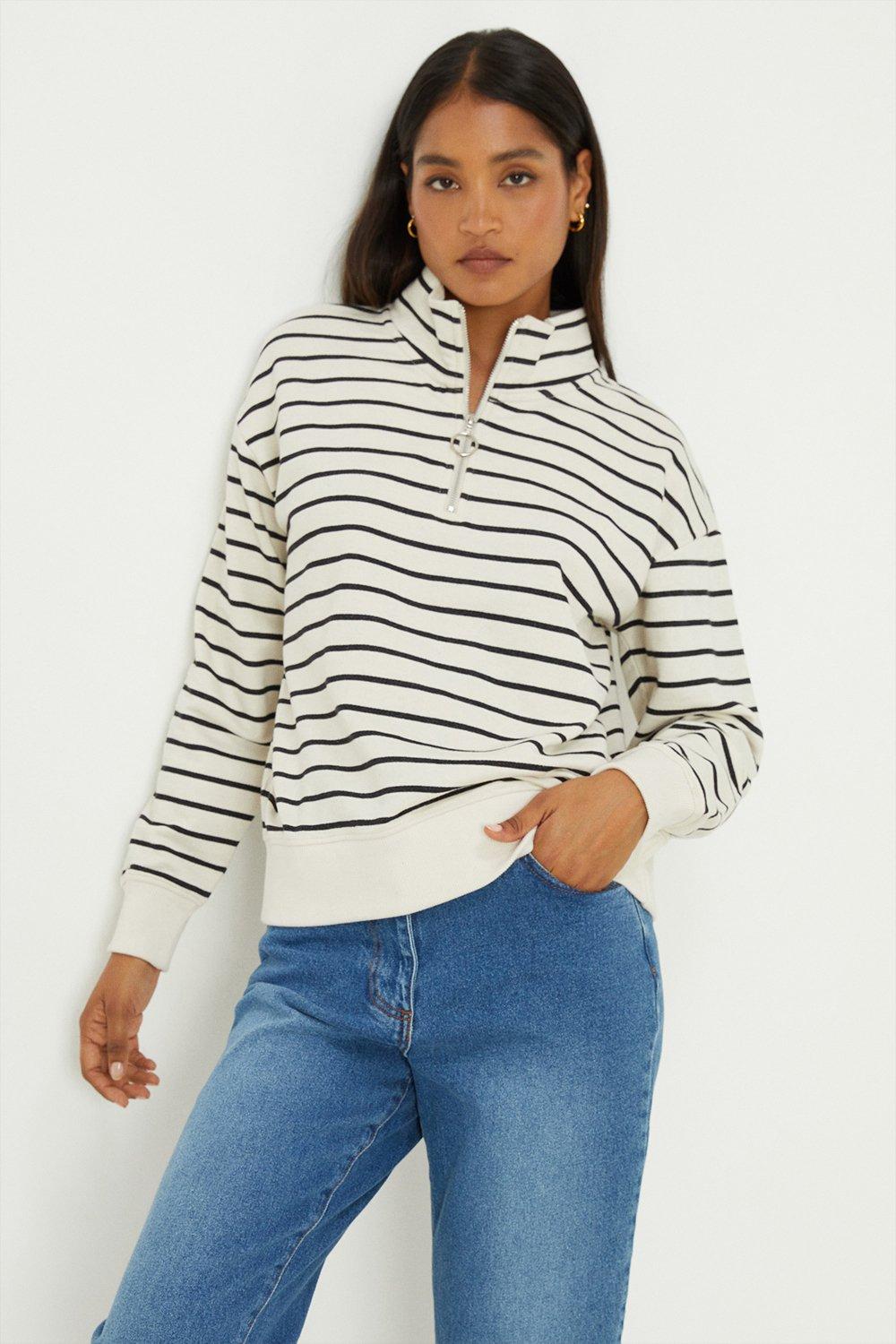 Women’s Half Zip Stripe Sweatshirt - ivory - XL