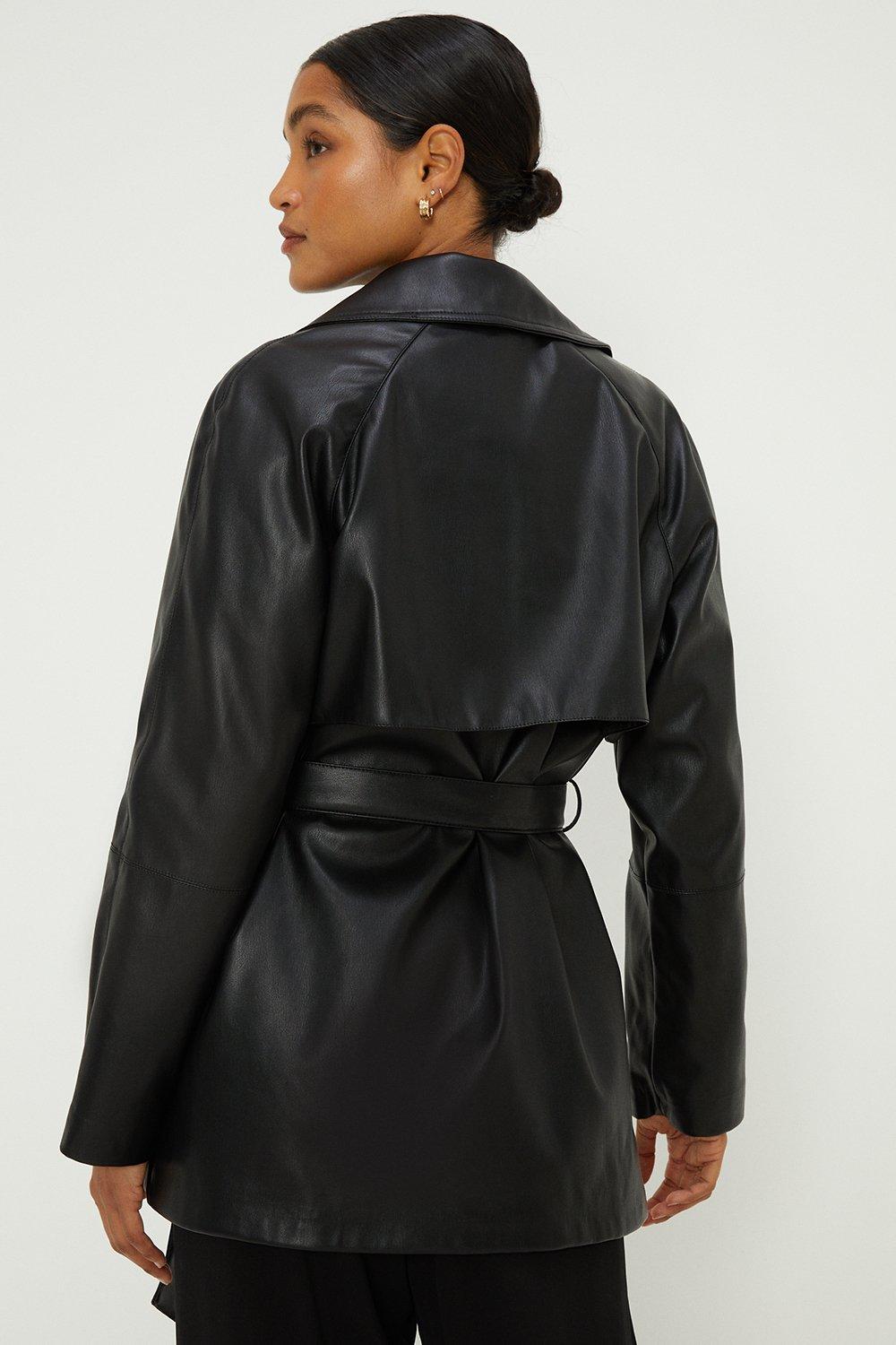 Short leather hot sale trench coat