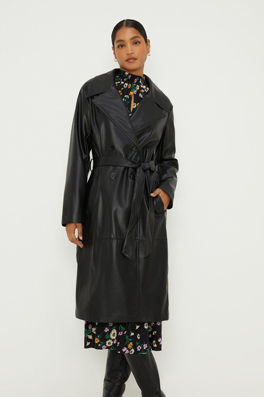 Fake leather trench clearance coat