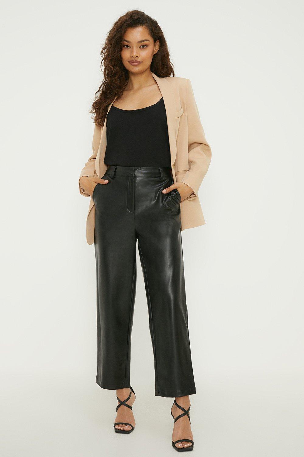 Image of Womens Petite Faux Leather Ankle Grazer Trouser