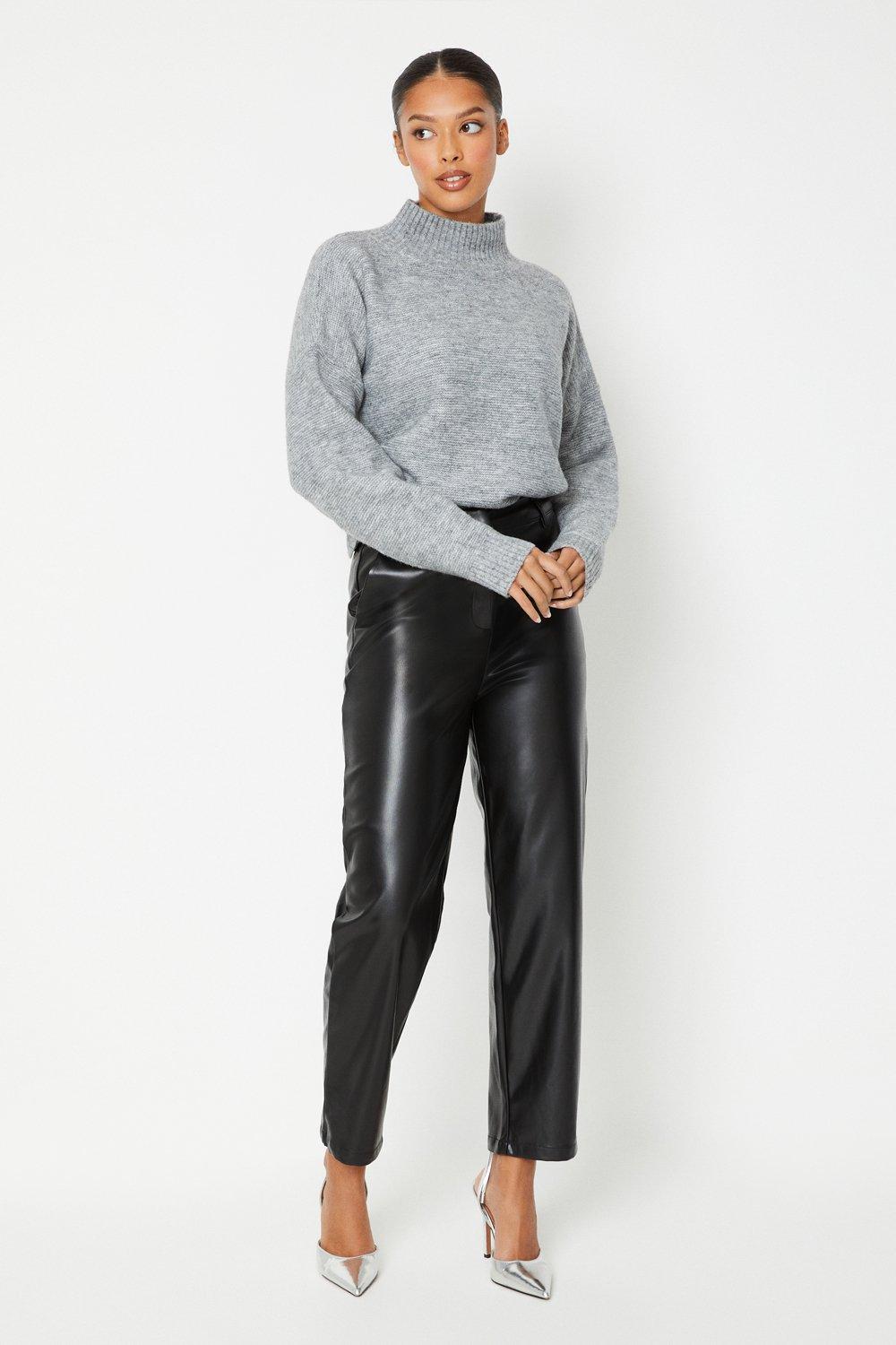 Image of Womens Faux Leather Ankle Grazer Trouser