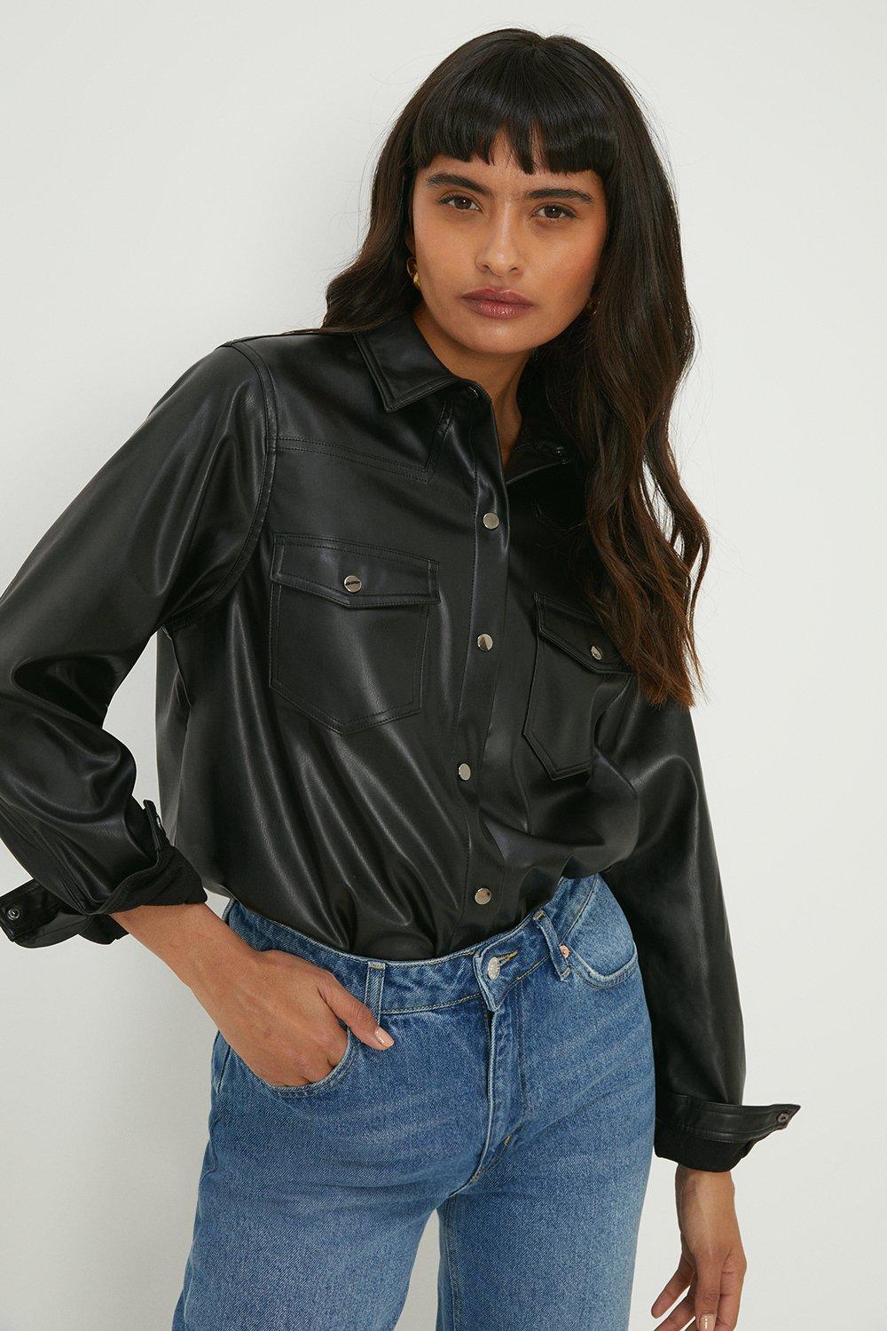 Womens Faux Leather Shirt
