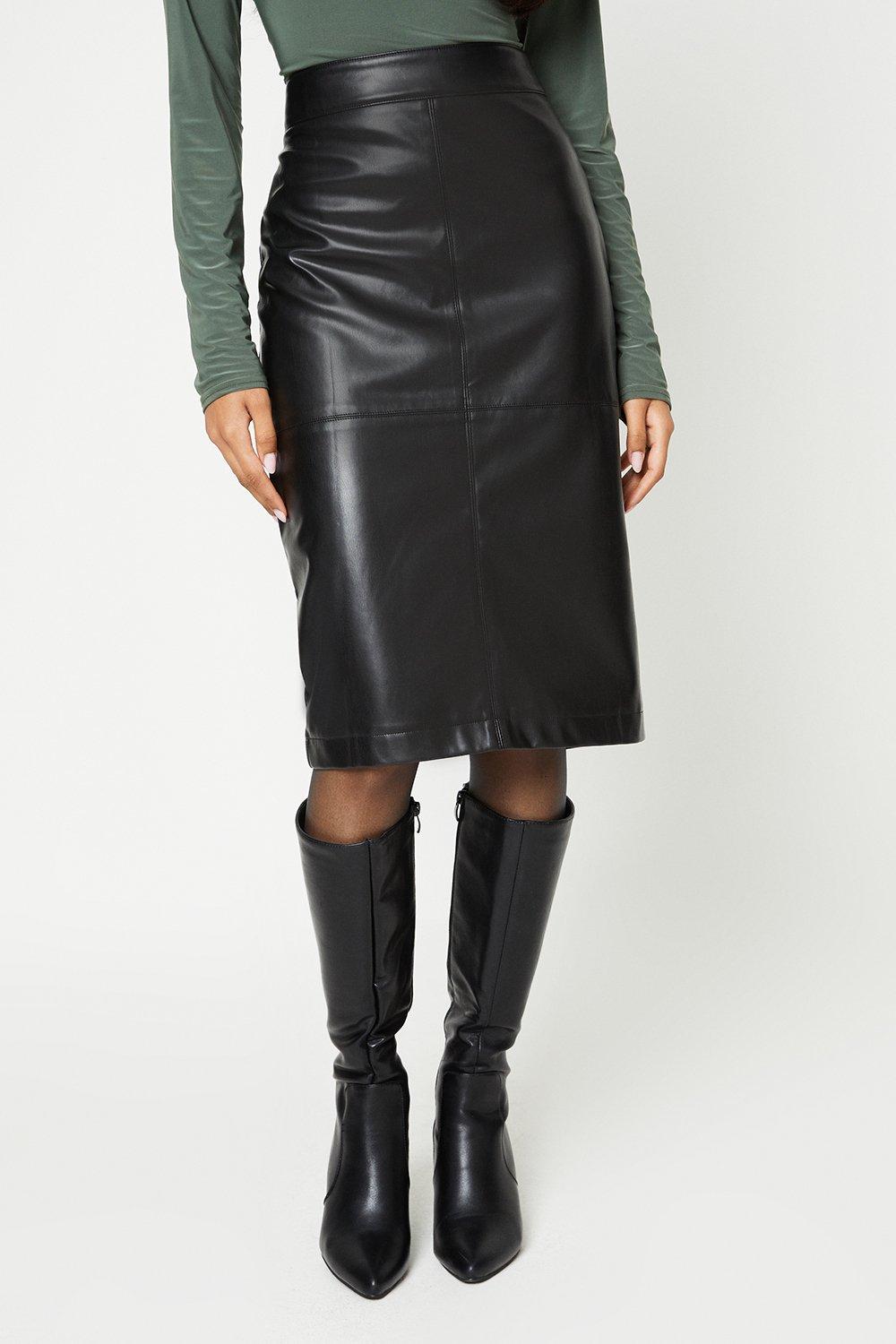 Petite faux hotsell leather midi skirt