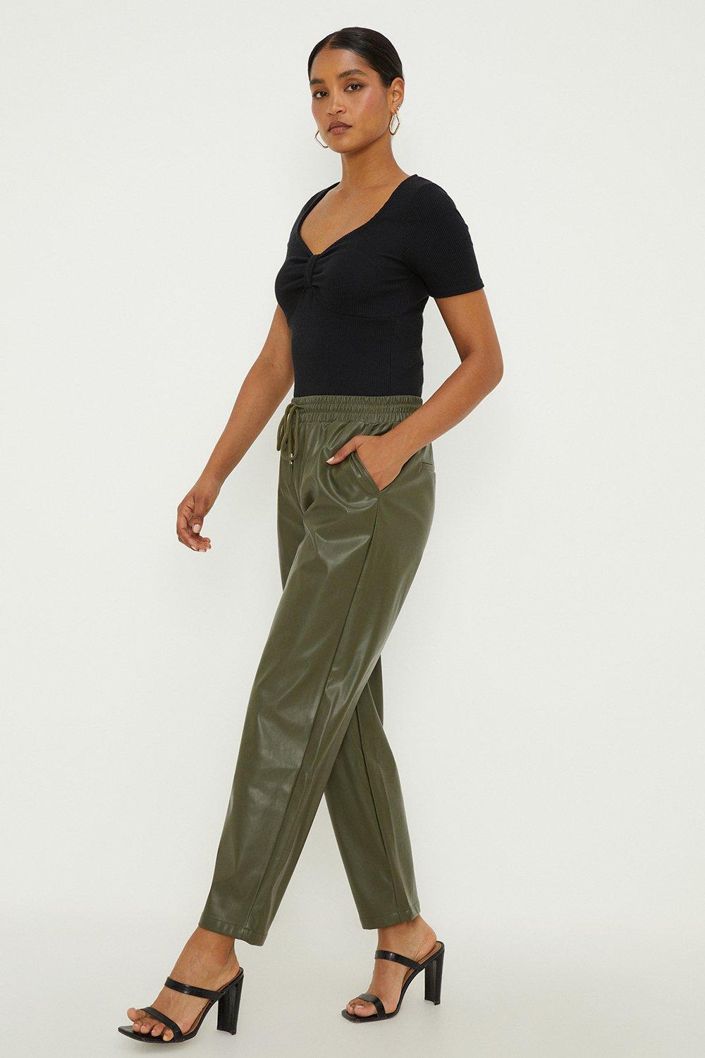 Women’s Faux Leather Jogger - dark olive - 18