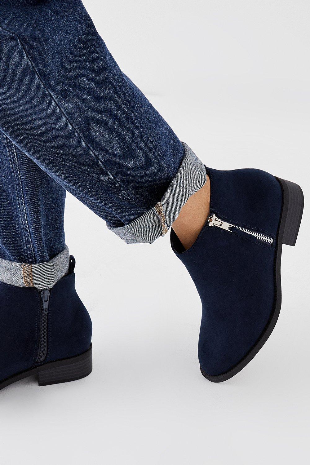 Ladies wide fit navy best sale ankle boots